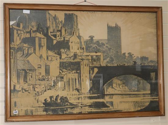 Frank Brangwyn, colour lithograph, Durham, signed in the plate, 31 x 47in.